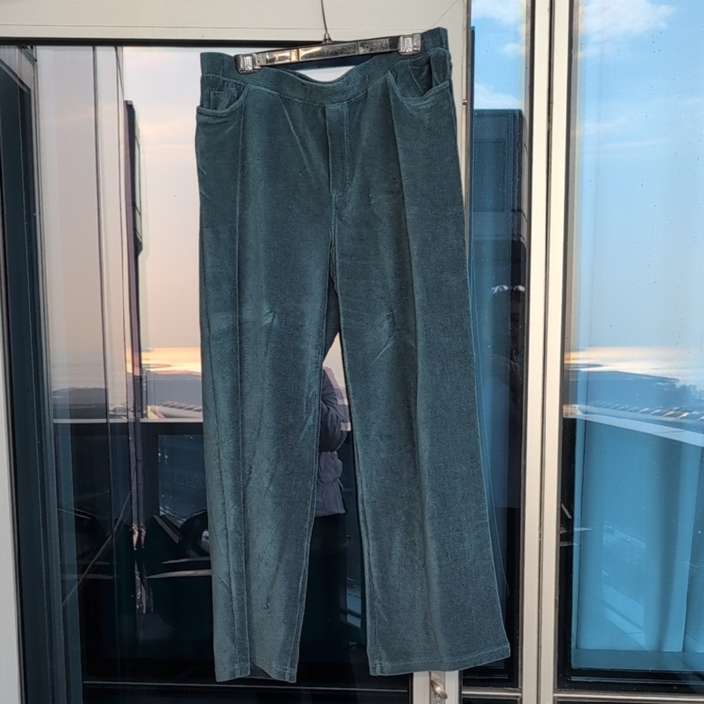 J. Jill Soft Ribbed Velour Forest Green Pants, XL